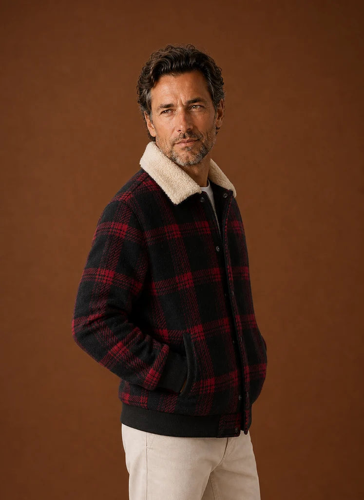 Men's Sherpa-Lined Plaid Bomber Jacket for Winter Casual Wear 2