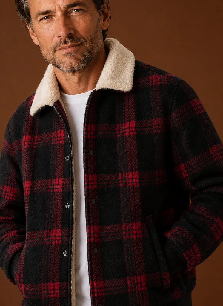 Men's Sherpa-Lined Plaid Bomber Jacket for Winter Casual Wear 3
