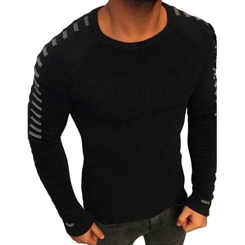 Men's Slim Fit Knit Sweater with Printed Raglan Sleeves 0