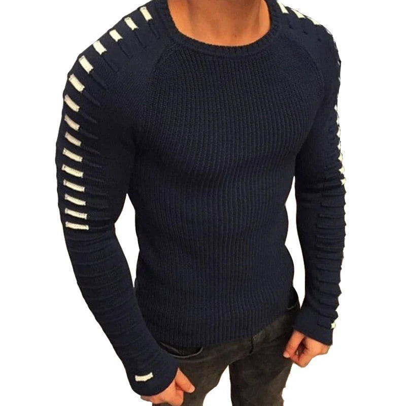Men's Slim Fit Knit Sweater with Printed Raglan Sleeves 3