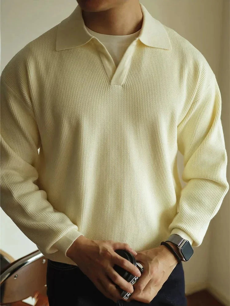Men's Slim Fit Knitted Polo Sweater with Long Sleeves 1