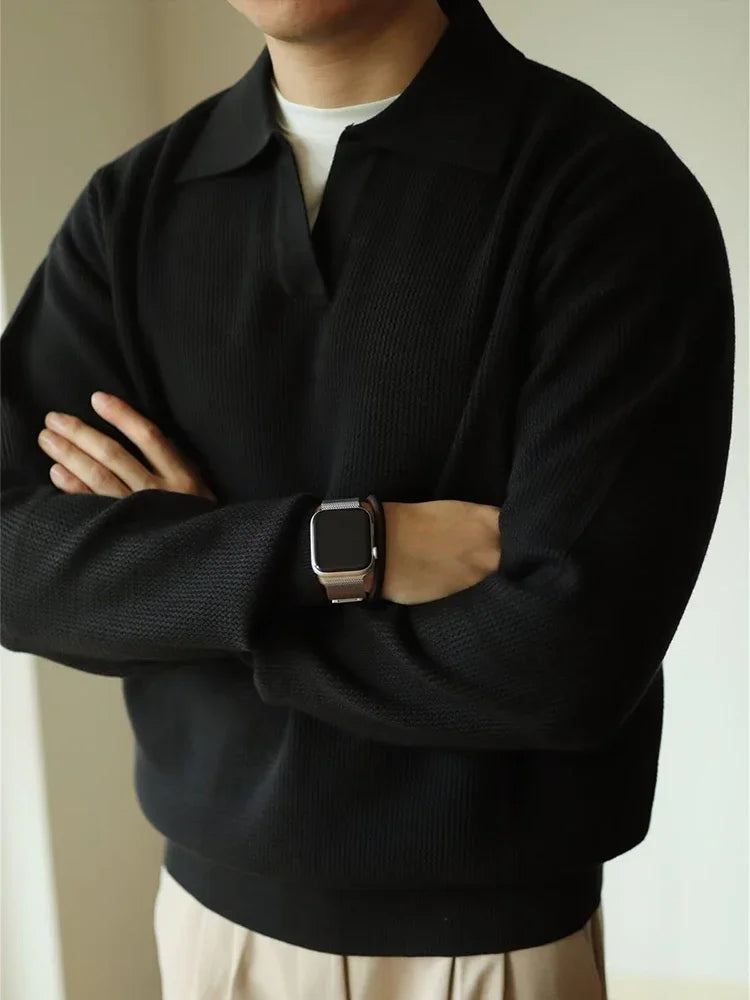 Men's Slim Fit Knitted Polo Sweater with Long Sleeves 3