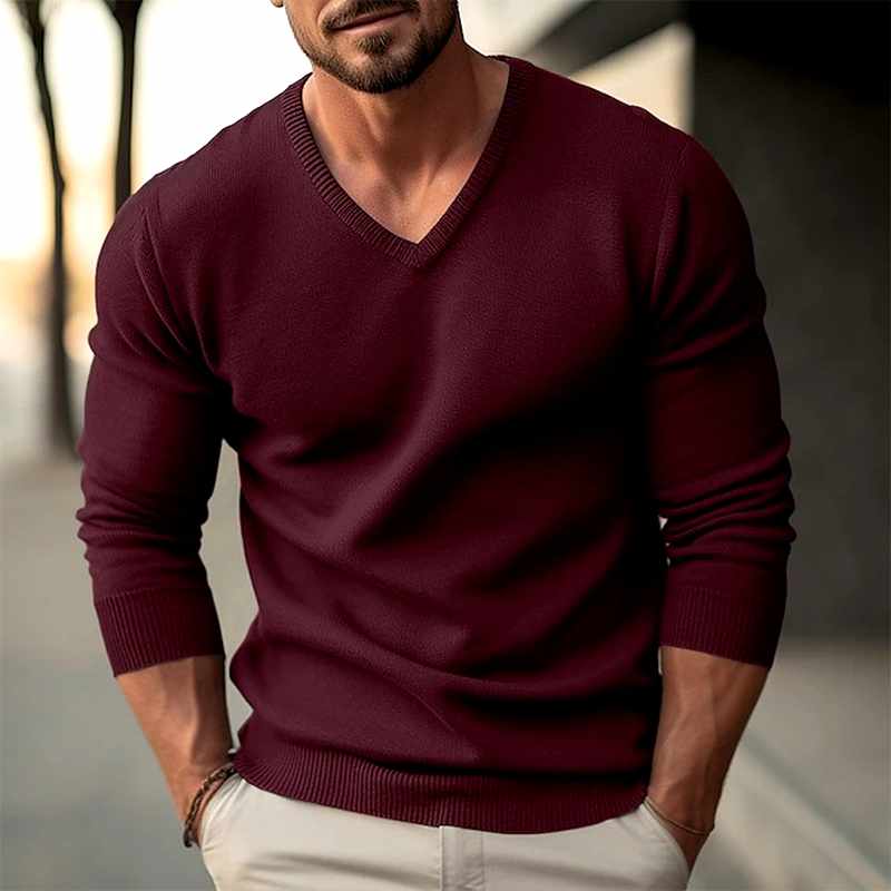 Men's Slim Fit V-Neck Sweater in Comfortable Knit Fabric 4