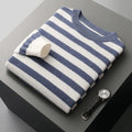 Men's Striped Wool Blend Knit Sweater with Ribbed Cuffs 0
