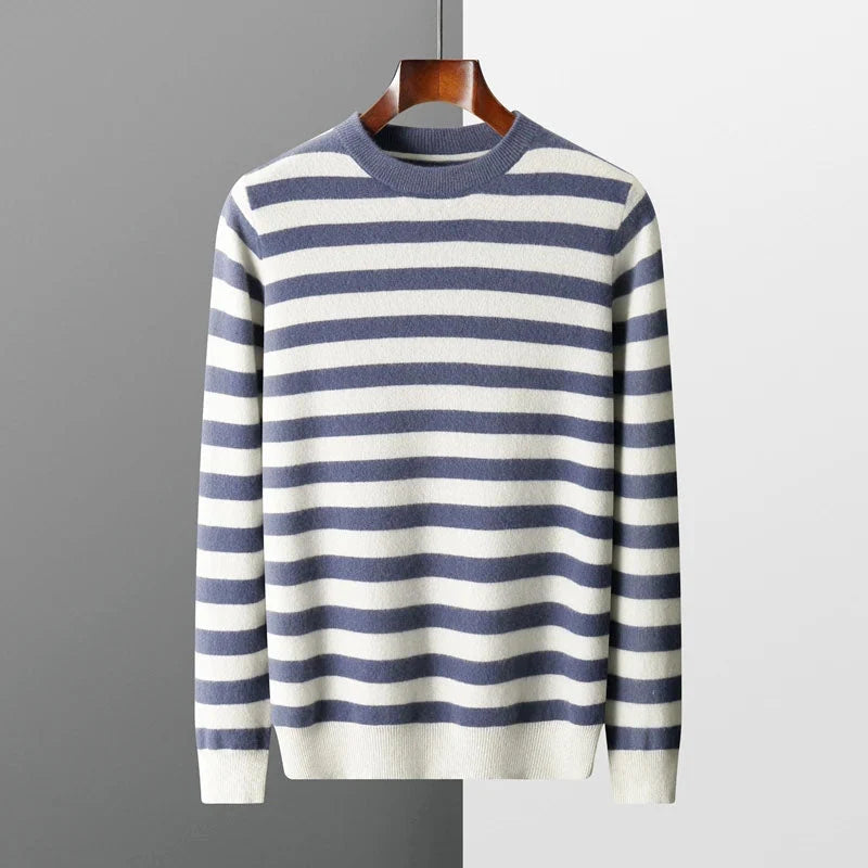 Men's Striped Wool Blend Knit Sweater with Ribbed Cuffs 4