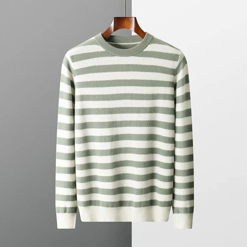 Men's Striped Wool Blend Knit Sweater with Ribbed Cuffs 5