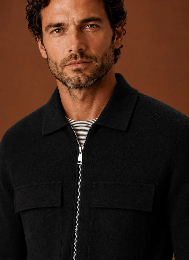 Men's Structured Knit Jacket with Full Zip and Utility Chest Pockets 1