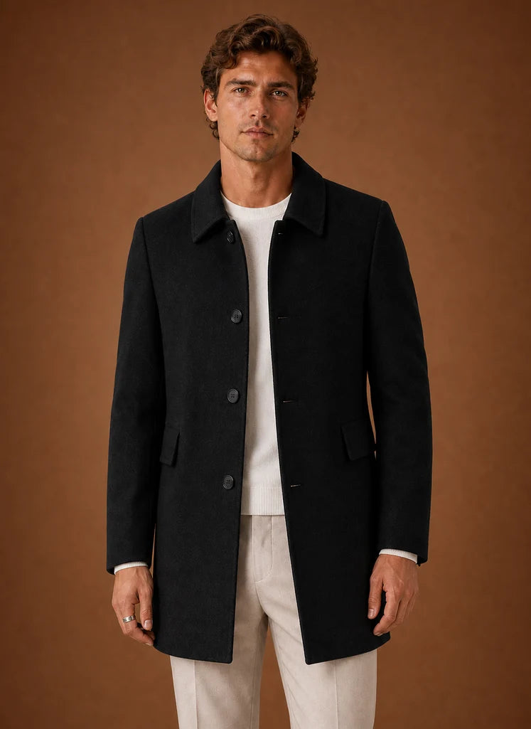 Men's Tailored Long Overcoat - Structured Fit for Winter Wear 0