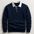 Men's Tailored Long Sleeve Polo Shirt with Contrast Collar 0
