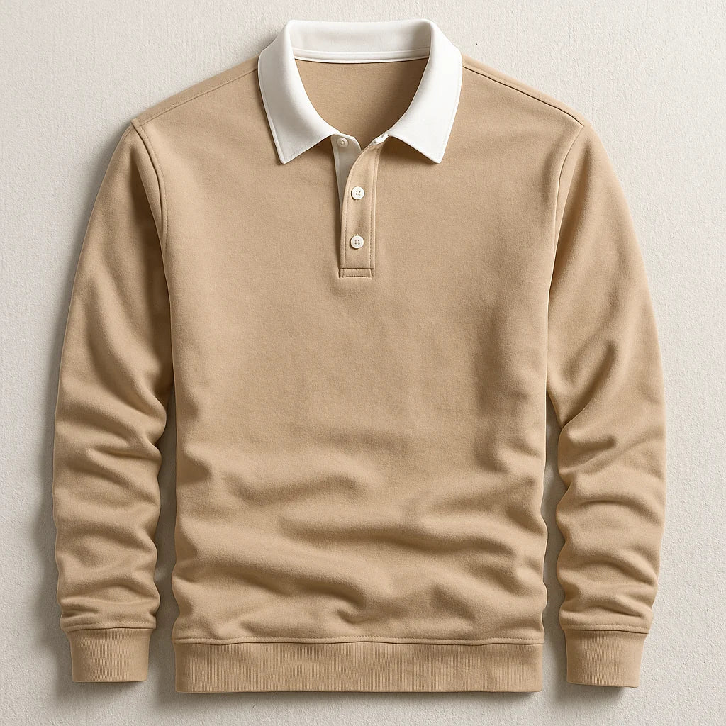 Men's Tailored Long Sleeve Polo Shirt with Contrast Collar 1