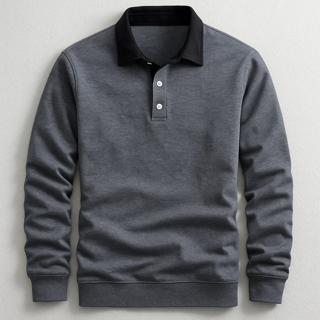 Men's Tailored Long Sleeve Polo Shirt with Contrast Collar 3