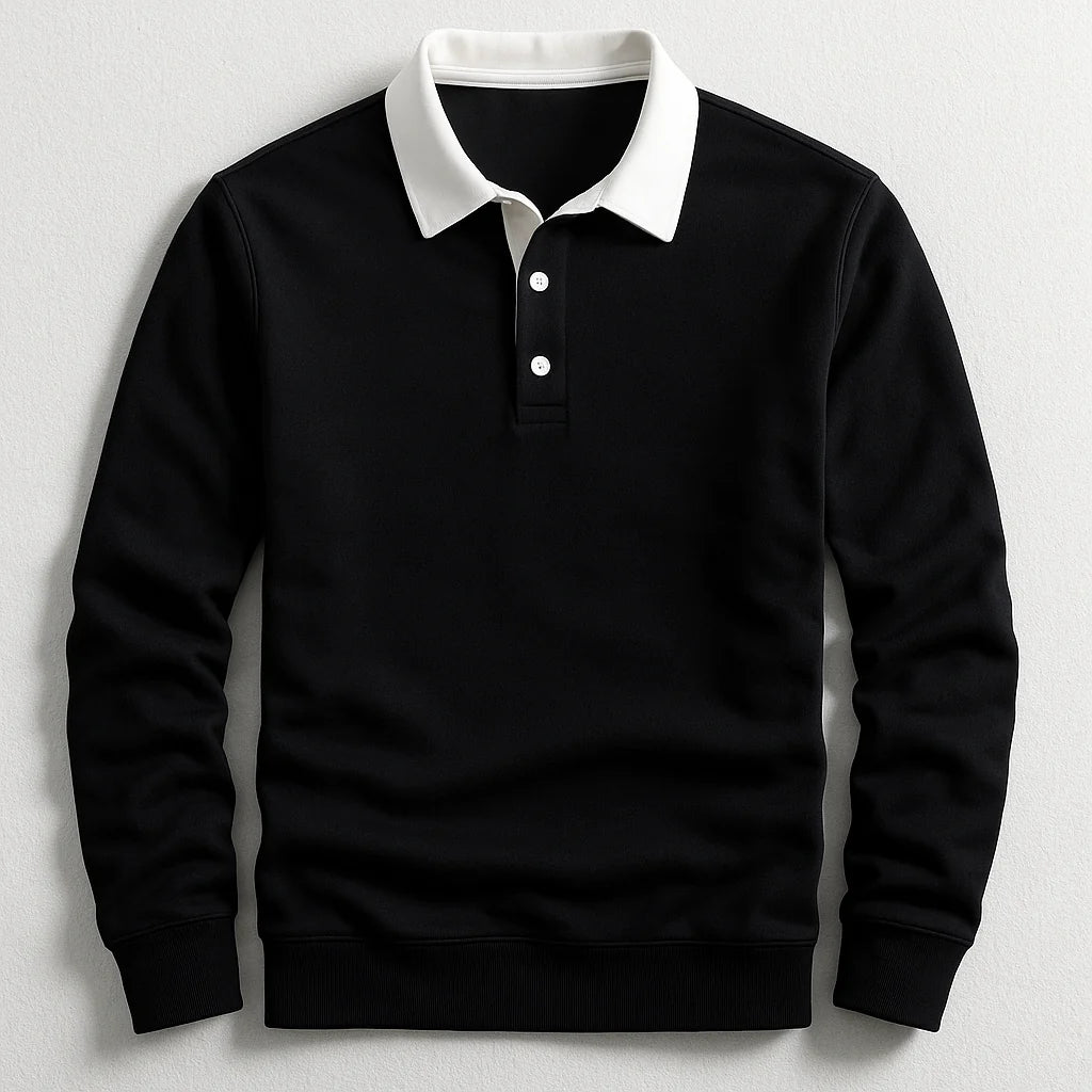 Men's Tailored Long Sleeve Polo Shirt with Contrast Collar 4