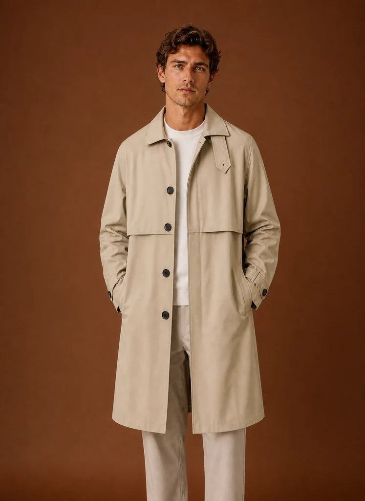 Men's Tailored Mid-Length Trench Coat for Versatile Layering 0