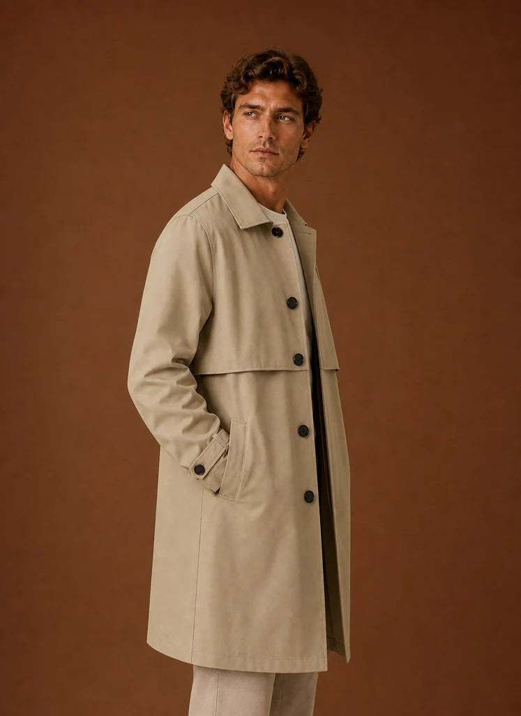 Men's Tailored Mid-Length Trench Coat for Versatile Layering 1
