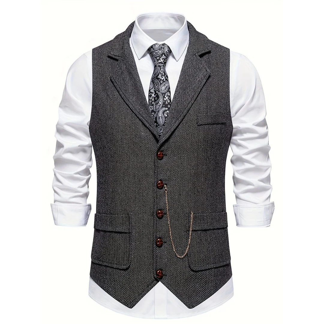 Men's Tailored Waistcoat with Structured Lapels and Front Button Closure 1