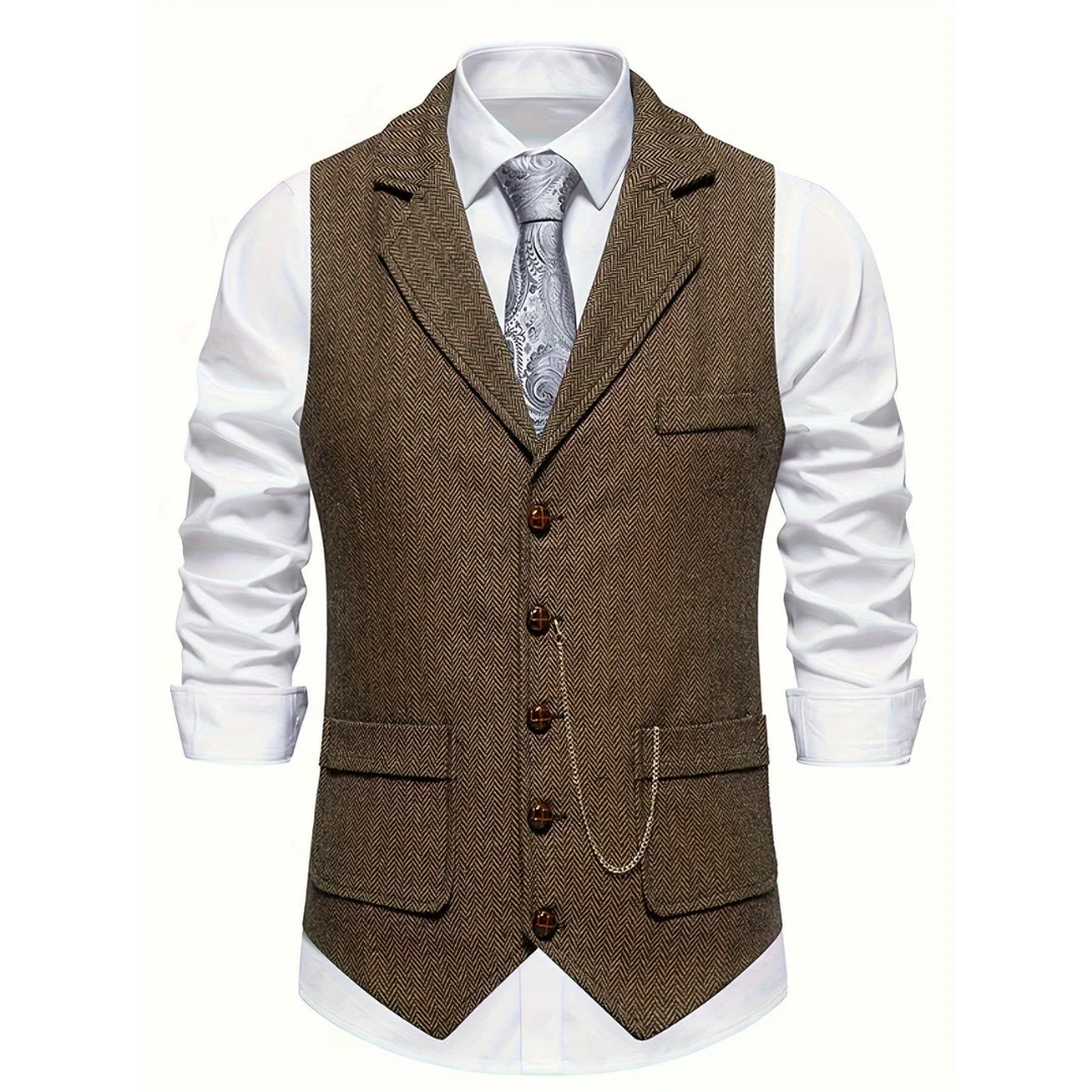 Men's Tailored Waistcoat with Structured Lapels and Front Button Closure 2