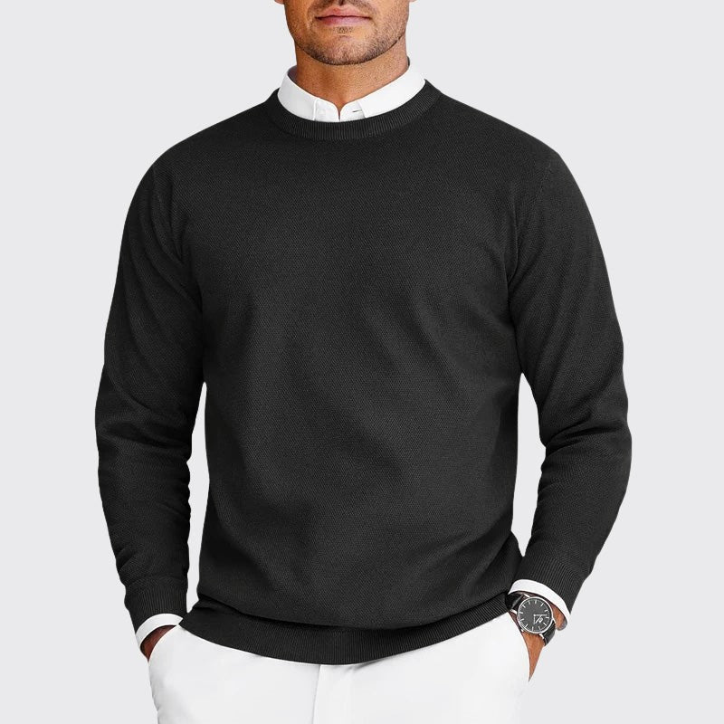 Men's Textured Crewneck Sweater with Ribbed Trim 0