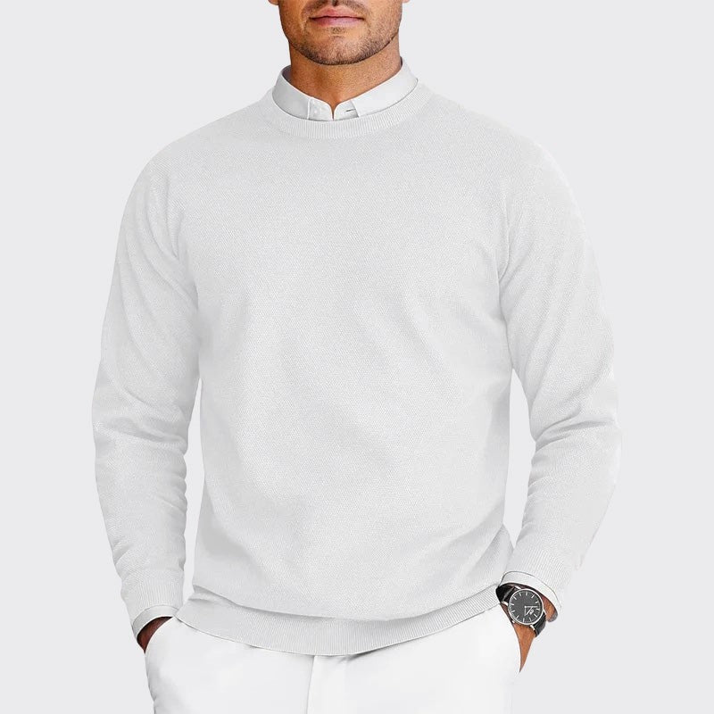 Men's Textured Crewneck Sweater with Ribbed Trim 1