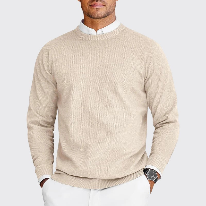 Men's Textured Crewneck Sweater with Ribbed Trim 2