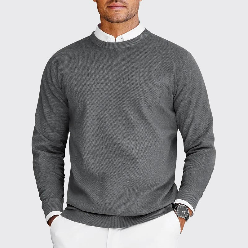 Men's Textured Crewneck Sweater with Ribbed Trim 3