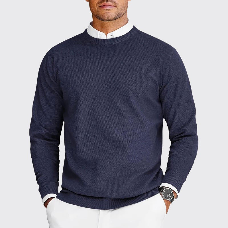 Men's Textured Crewneck Sweater with Ribbed Trim 4