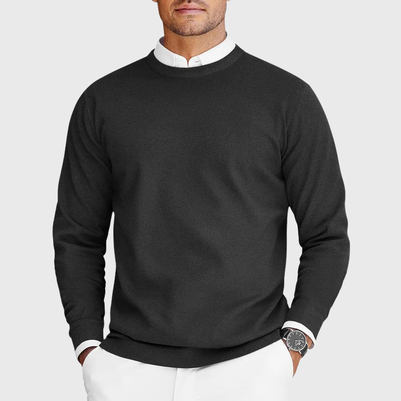 Men's Textured Knit Crewneck Sweater with Ribbed Trim 0