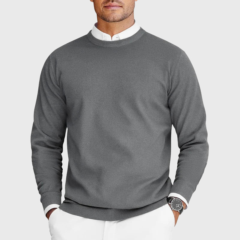 Men's Textured Knit Crewneck Sweater with Ribbed Trim 3