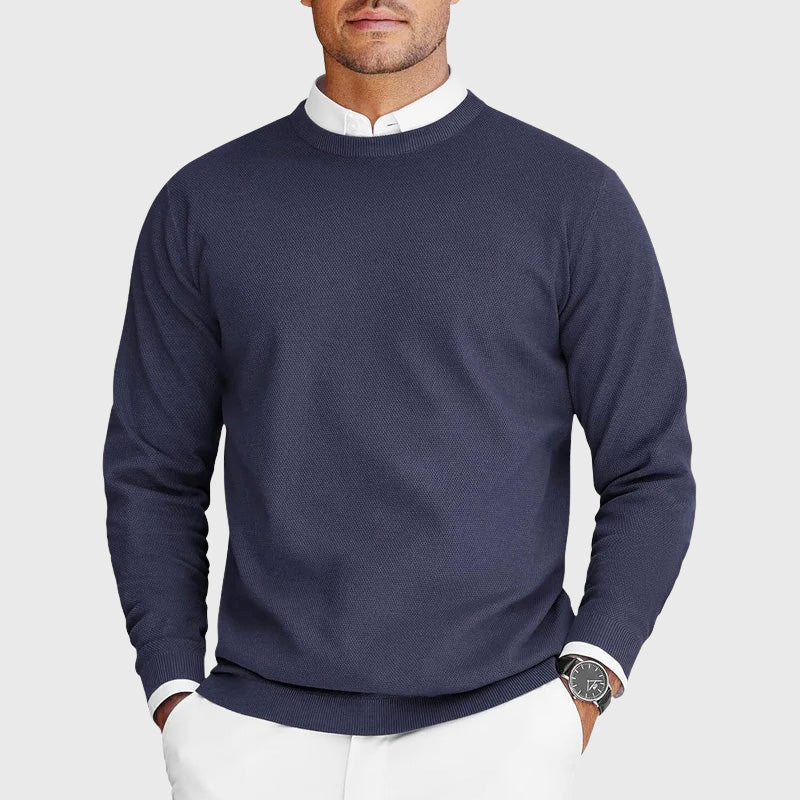 Men's Textured Knit Crewneck Sweater with Ribbed Trim 4