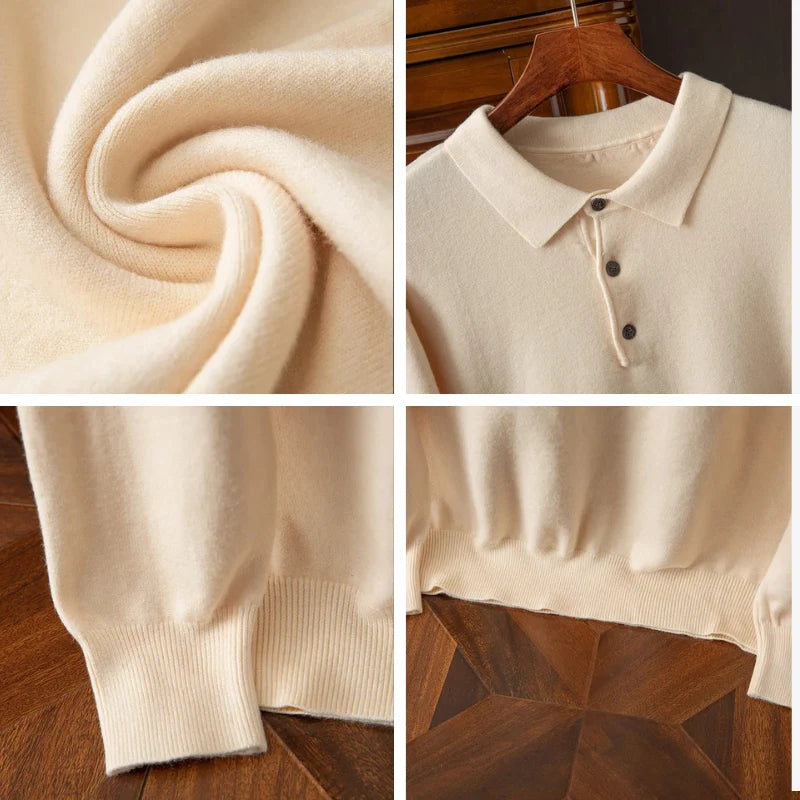 Men's Wool Blend Long Sleeve Polo Shirt 4