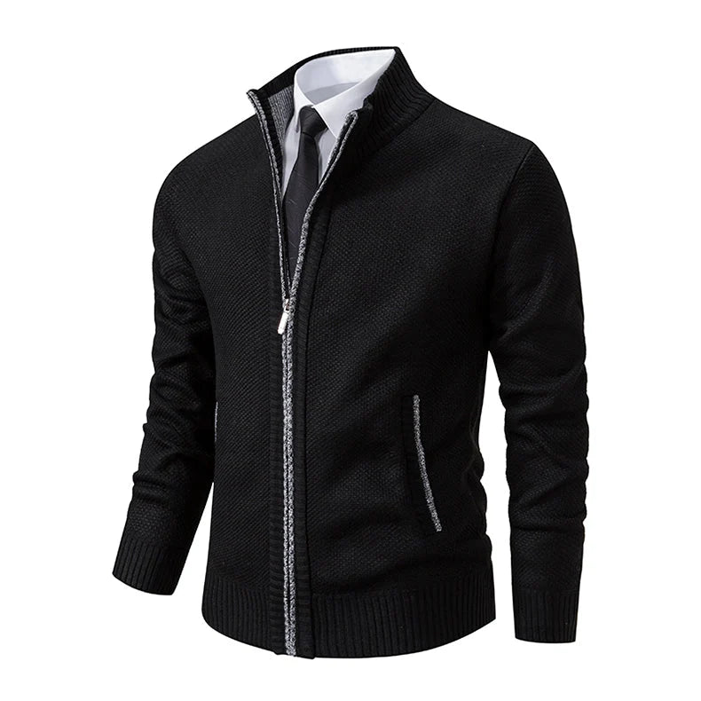 Men's Zip-Up Cardigan with Stand-Up Collar for Smart-Casual Wear 0