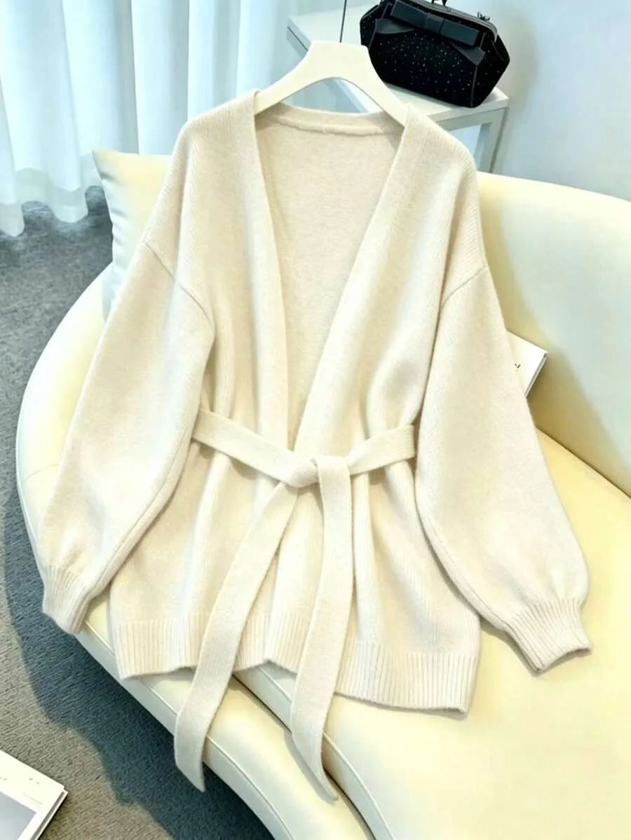 Oversized Knit Cardigan with Waist Belt and Ribbed Cuffs 2