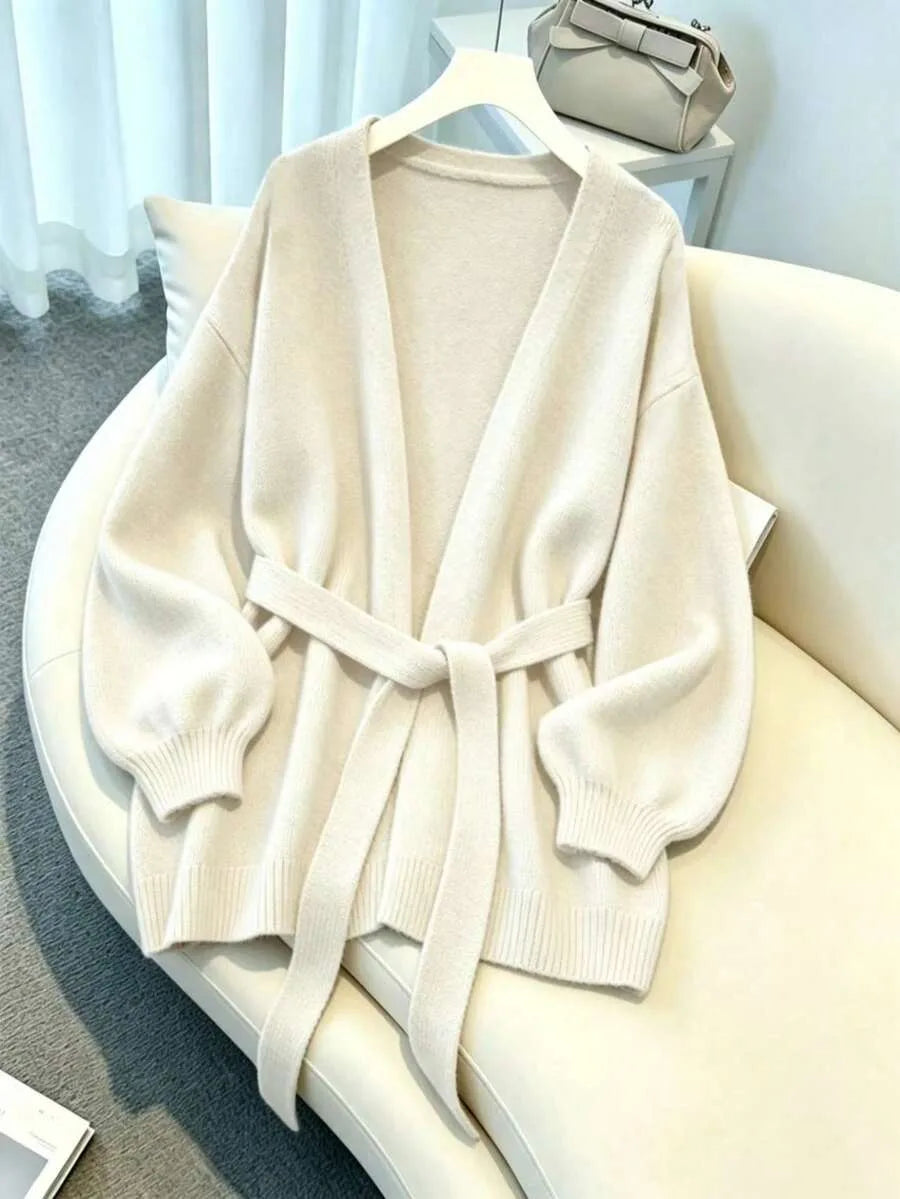 Oversized Knit Cardigan with Waist Belt and Ribbed Cuffs 3