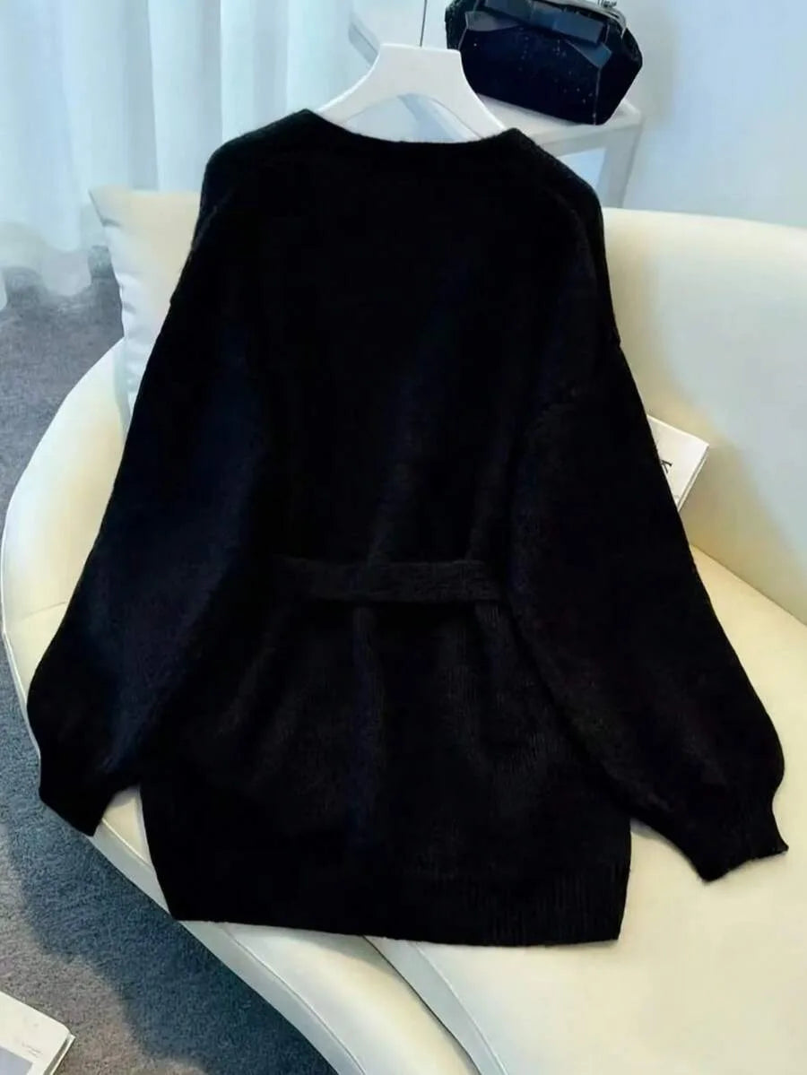 Oversized Knit Cardigan with Waist Belt and Ribbed Cuffs 5