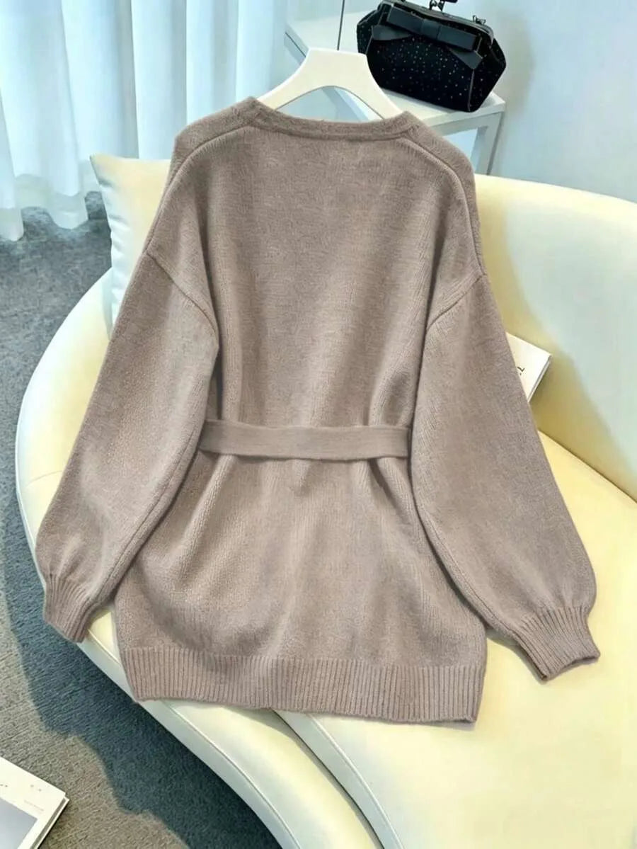 Oversized Knit Cardigan with Waist Belt and Ribbed Cuffs 8