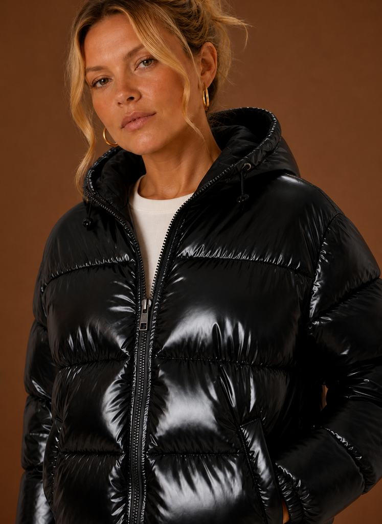 Oversized women's black puffer jacket designed for winter warmth and comfort, featuring a stylish and cozy silhouette with a spacious fit. 3