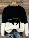 Oversized Women's Sweater with Cat Print for Casual Comfort 0