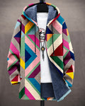 Relaxed Fit Cardigan with Geometric Print and Fleece Lining 0