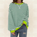 Relaxed Fit Striped Knit Sweater for Women 0