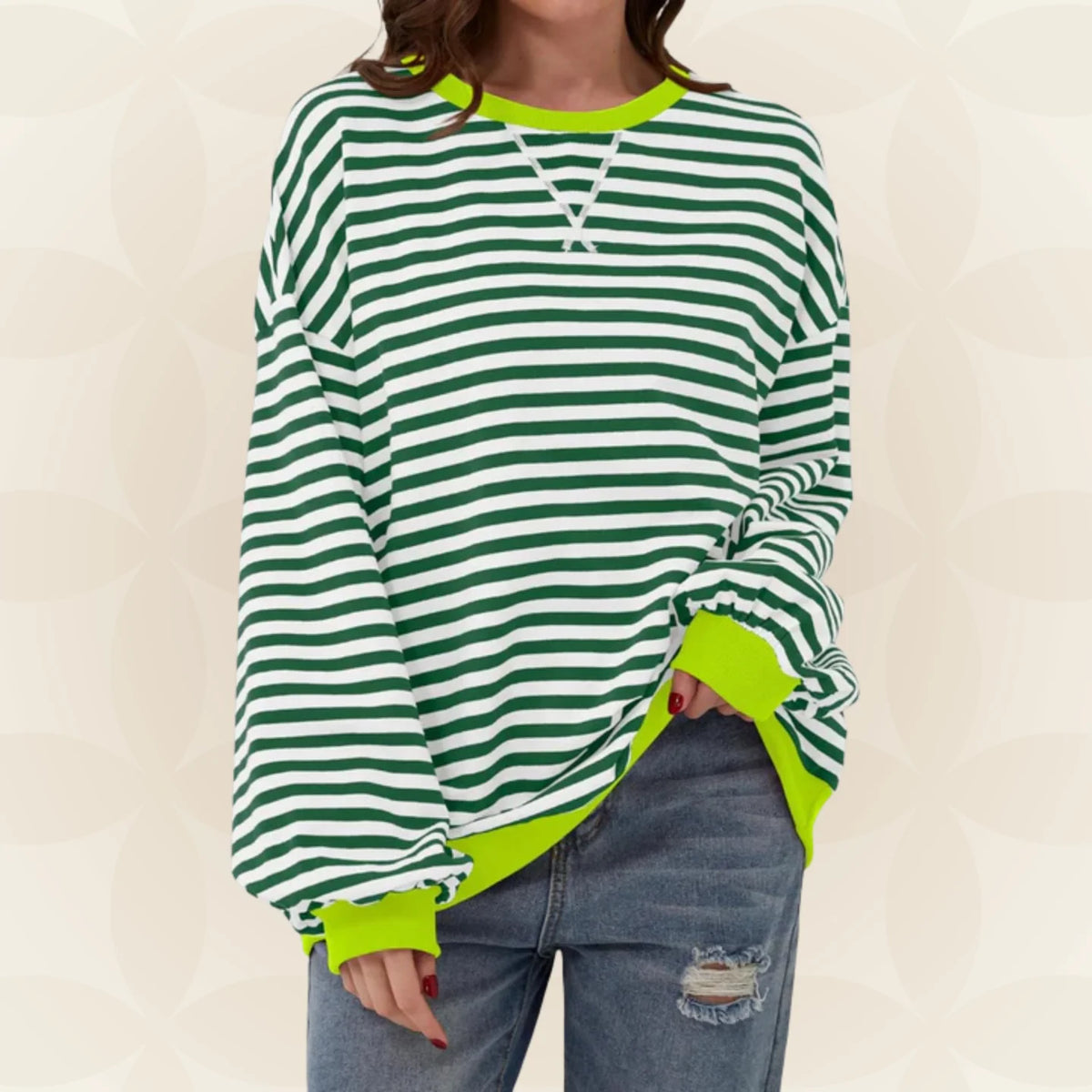 Relaxed Fit Striped Knit Sweater for Women 0