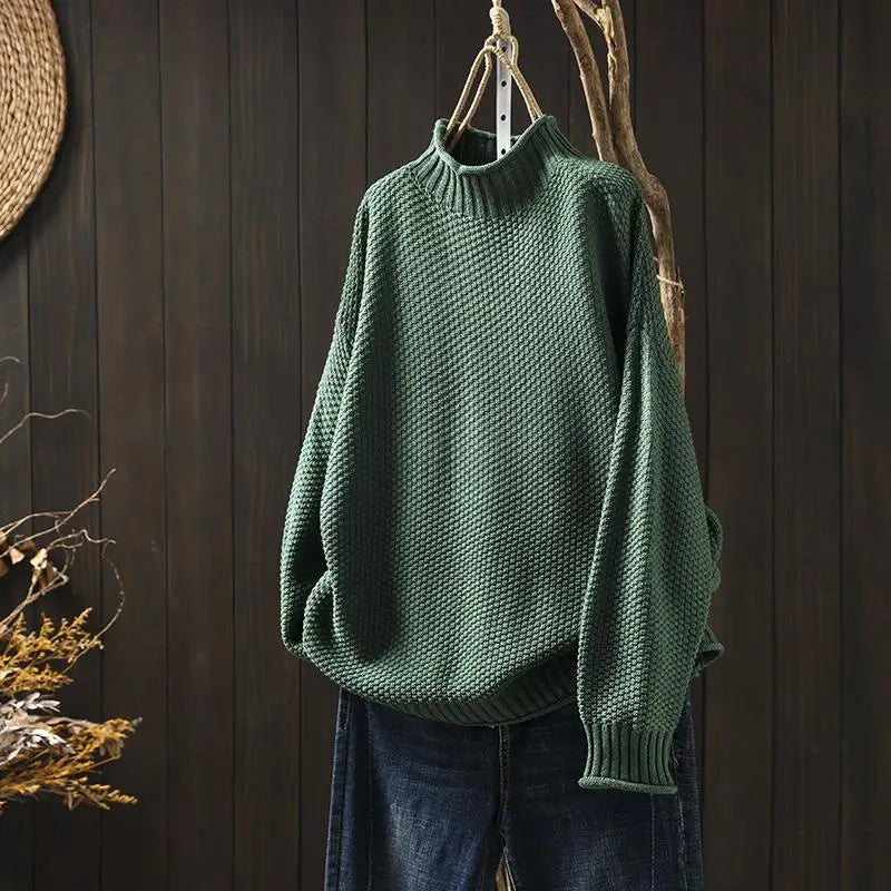 Relaxed Fit Textured Knit Sweater with Ribbed Collar 0
