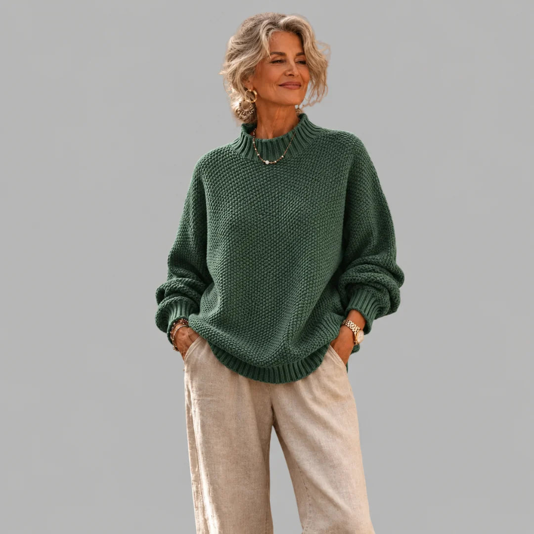 Relaxed Fit Textured Knit Sweater with Ribbed Collar 1