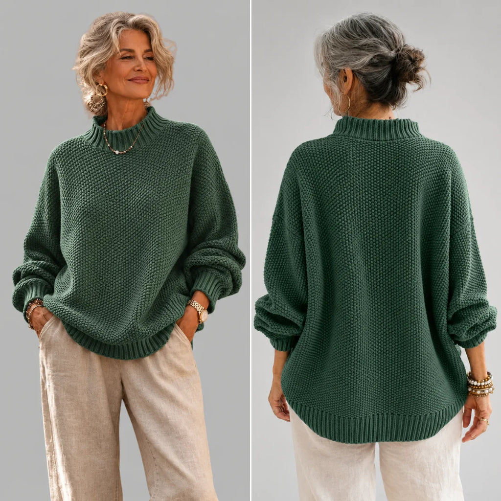 Relaxed Fit Textured Knit Sweater with Ribbed Collar 2