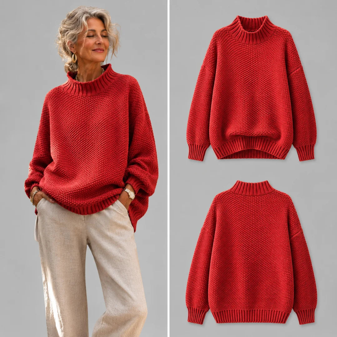 Relaxed Fit Textured Knit Sweater with Ribbed Collar 4