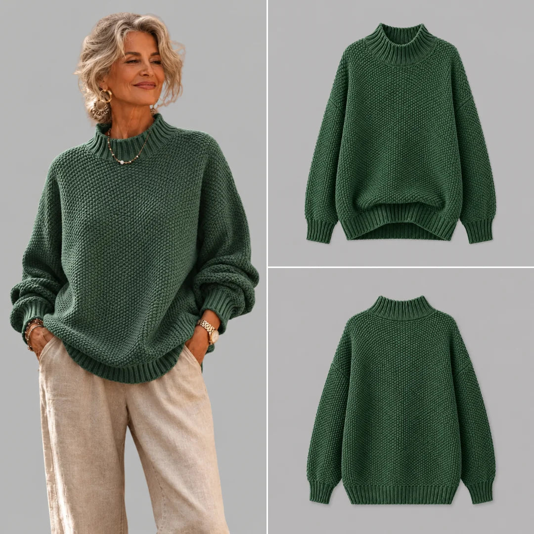 Relaxed Fit Textured Knit Sweater with Ribbed Collar 5