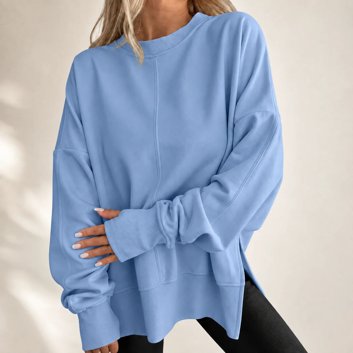 Relaxed Oversized Crewneck Women's Top with Dropped Shoulders 0