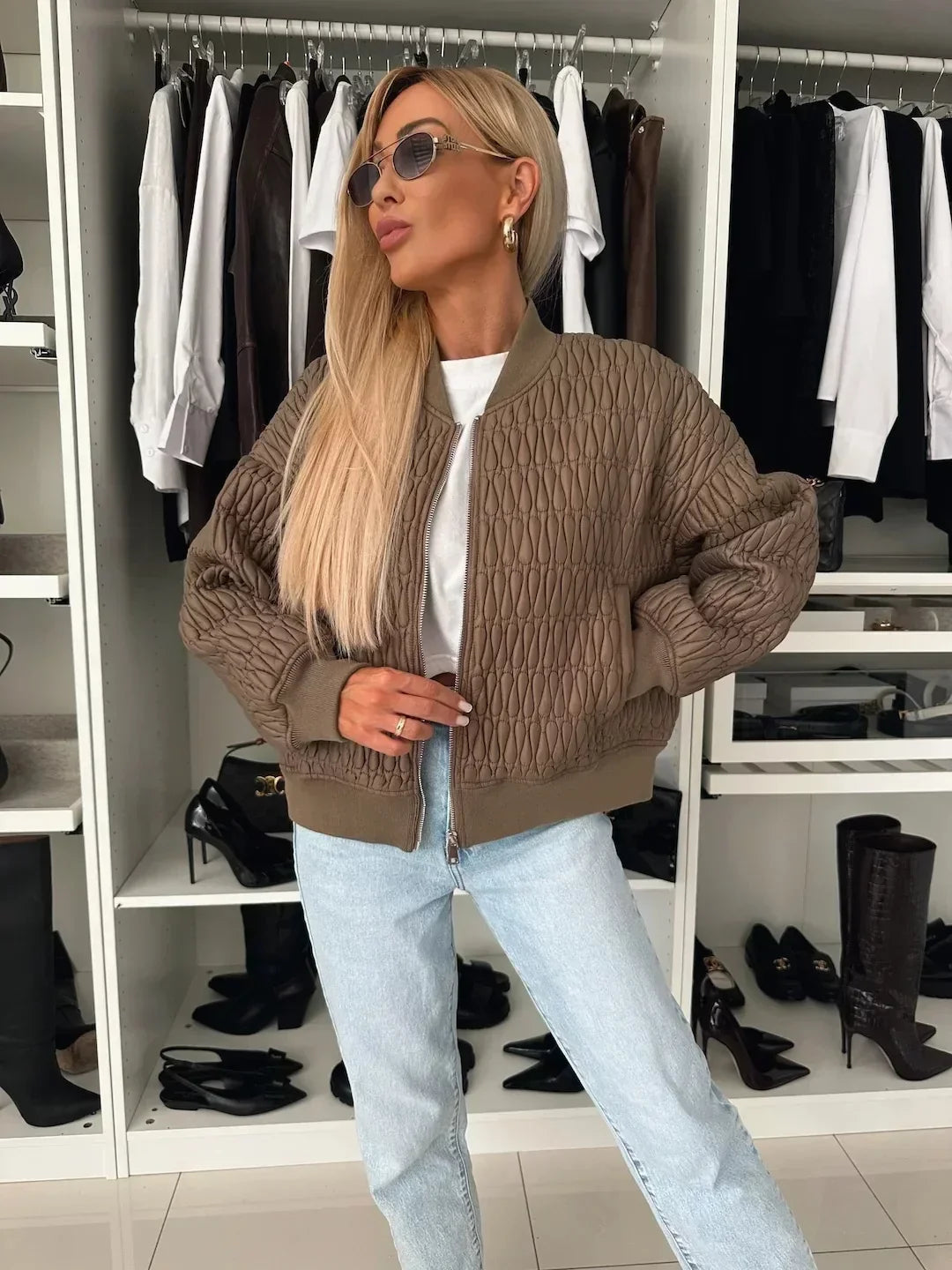 Zip-Front Quilted Jacket