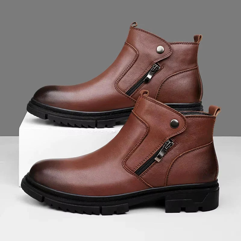 Side-Zip Leather Boots with Cushioned Insole and Grippy Outsole 0