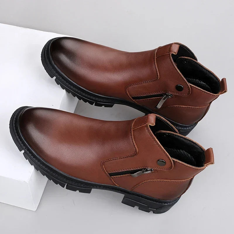 Side-Zip Leather Boots with Cushioned Insole and Grippy Outsole 1