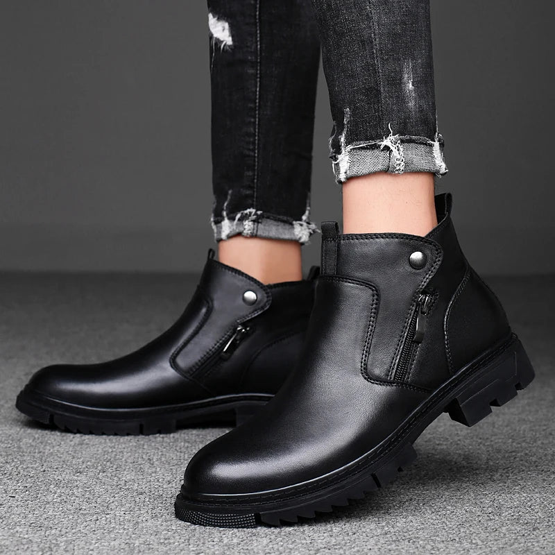 Side-Zip Leather Boots with Cushioned Insole and Grippy Outsole 8