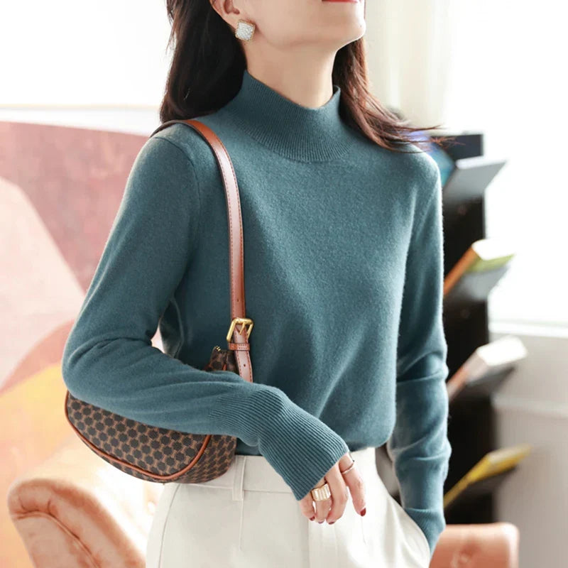 Slim Fit Knitted Women's Turtleneck Sweater with Stand-Up Collar 6